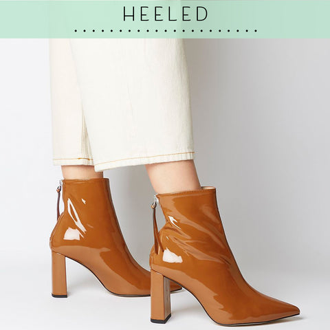 OFFICE Alpha Toffee Patent Heeled Boots at OFFCUTS