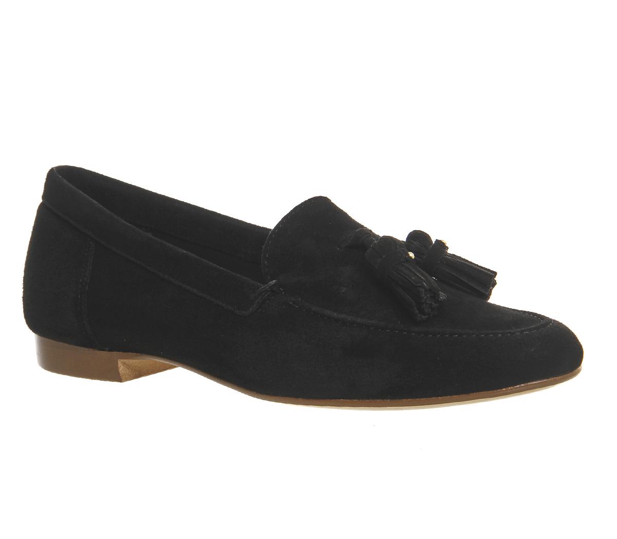 Office Retro Tassel Loafer Black Suede 