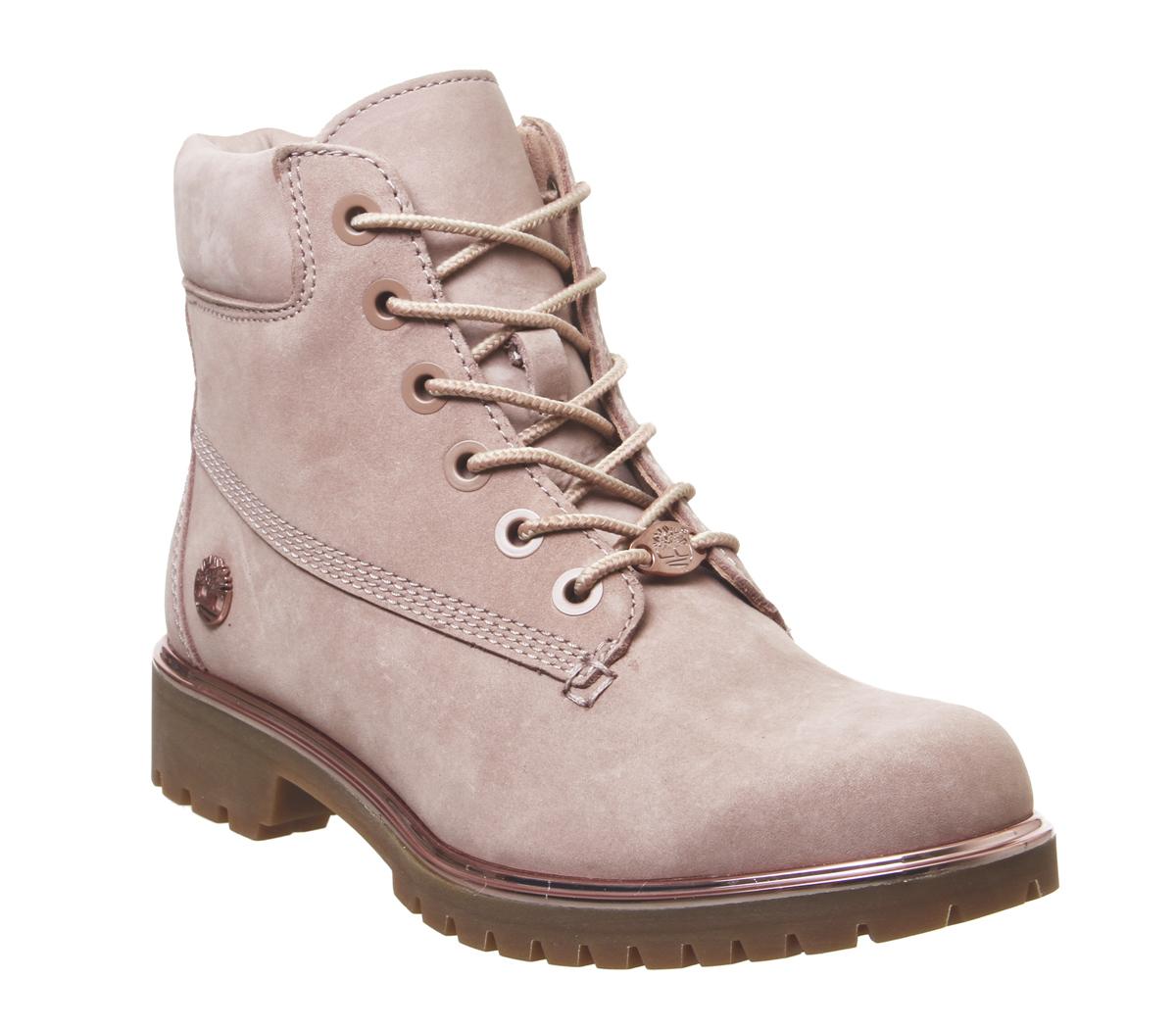pink and rose gold timberlands