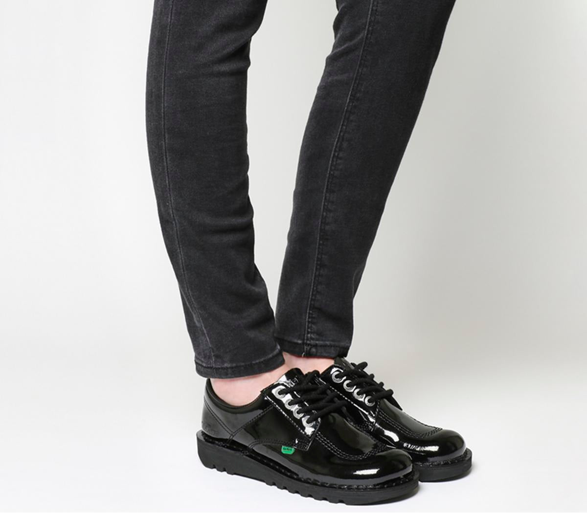 womens black patent kickers