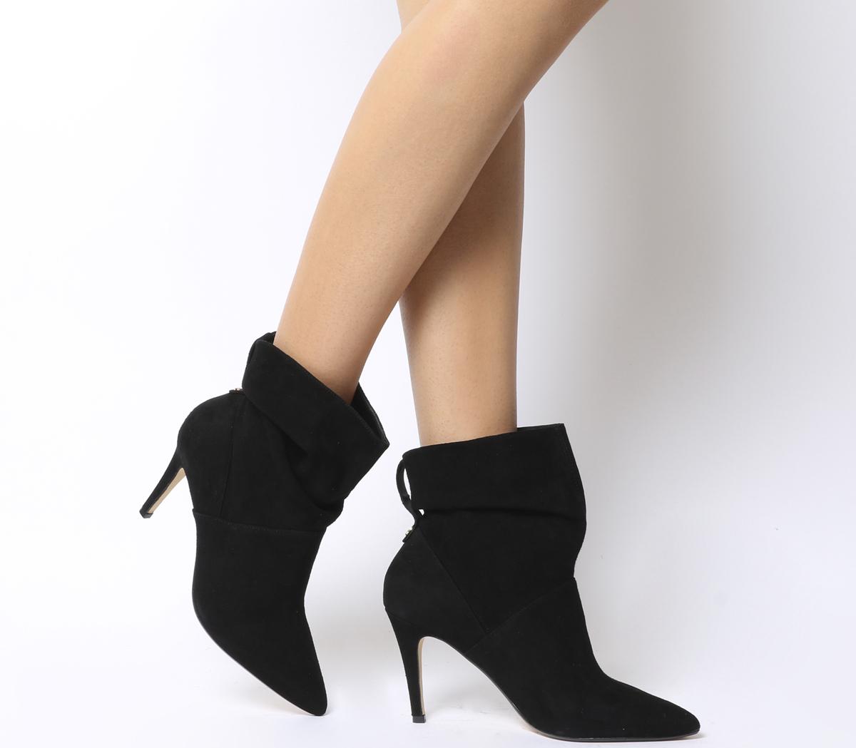black suede heeled ankle boots