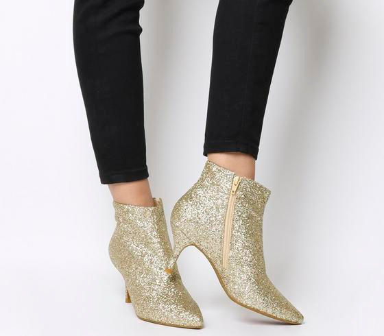 gold glitter ankle boots