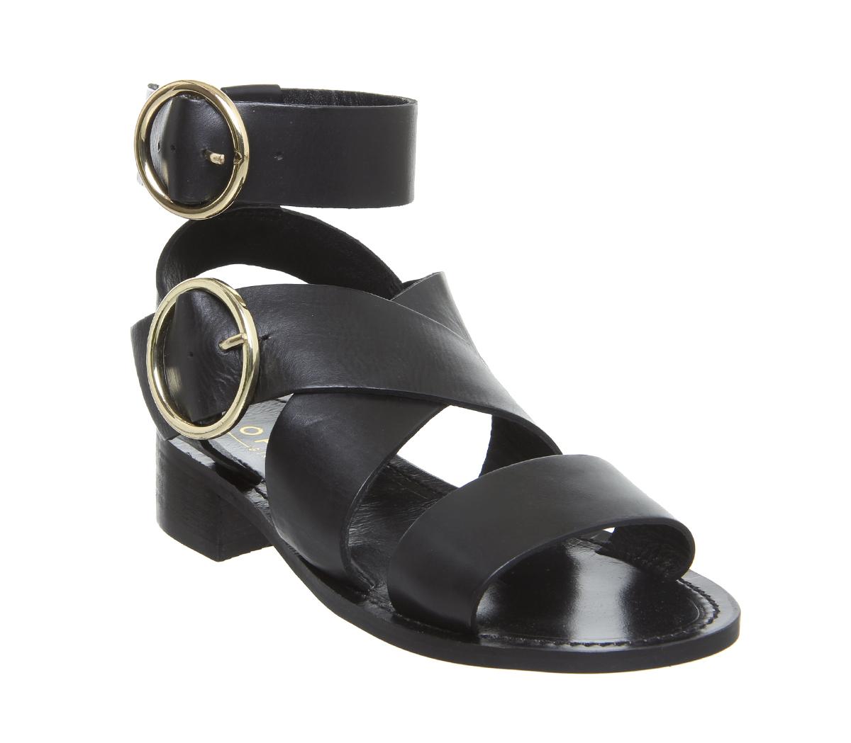 black double buckle sandals