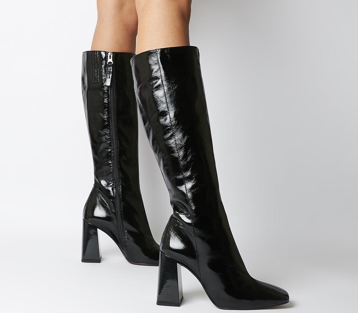 womens shiny black boots