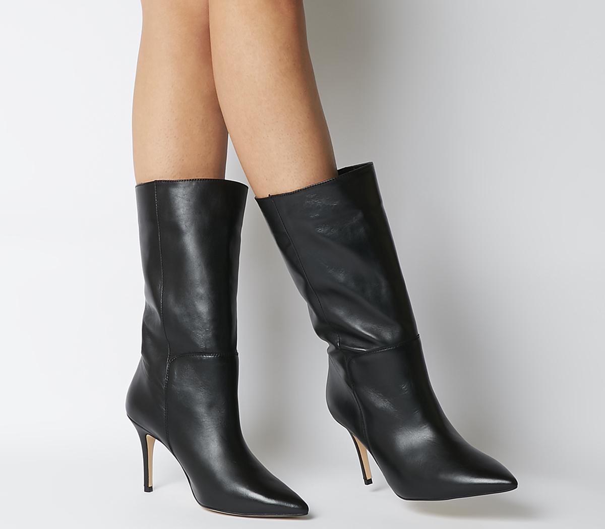 ladies black leather calf length boots