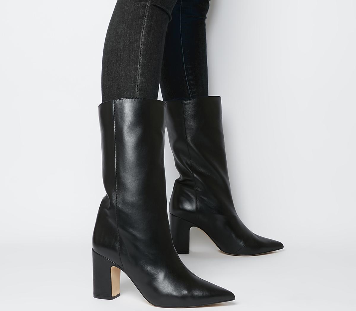 black leather calf high boots