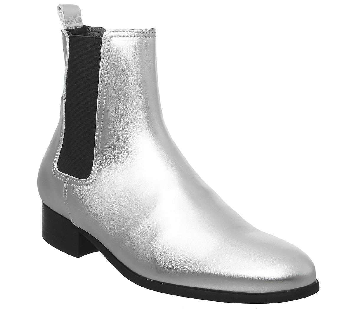 Mens Office Bold Block Heel Boot Silver 