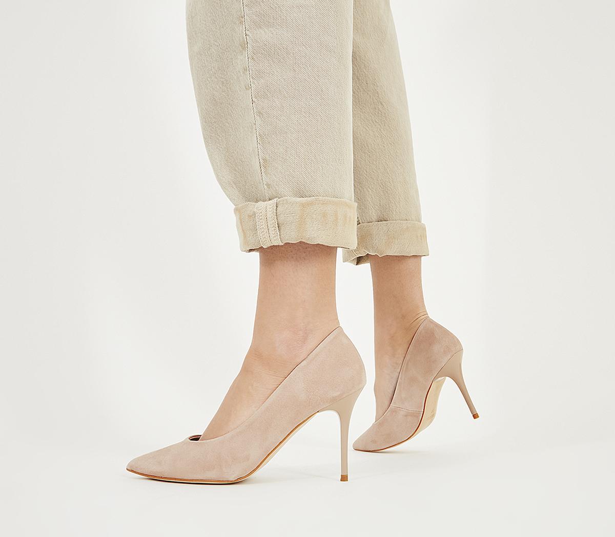 nude suede court heels