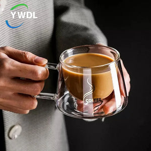 Double Wall Insulated Glass Coffee Mugs with Handle - 180ml - kociolekshomecomfort