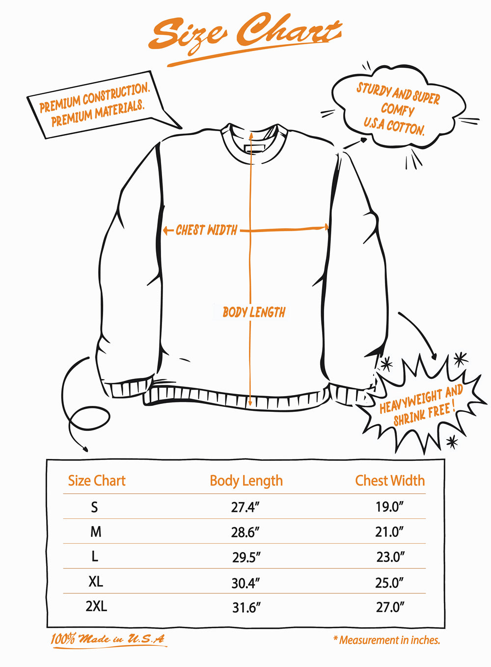 Size chart longsleeve