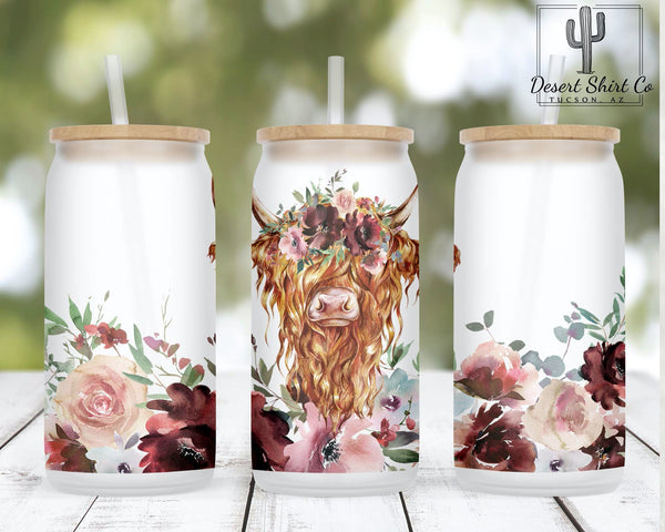 25oz frosted glass highland cow tumbler – Sierra's Door Decor & More