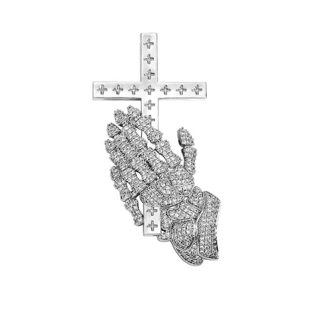 Iced Praying Skeleton Hands Pendant - Silver – GOLDECCA