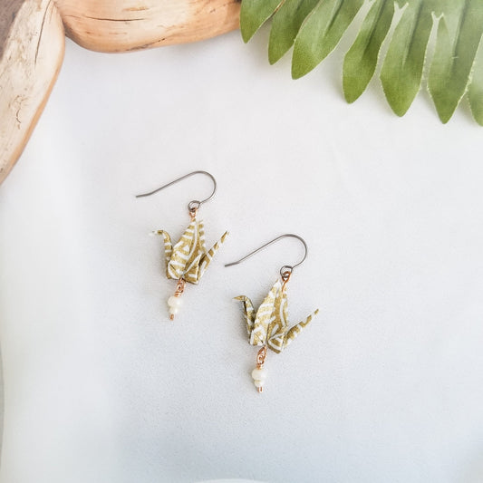 Crane Earrings | Gold & White | Made to Order