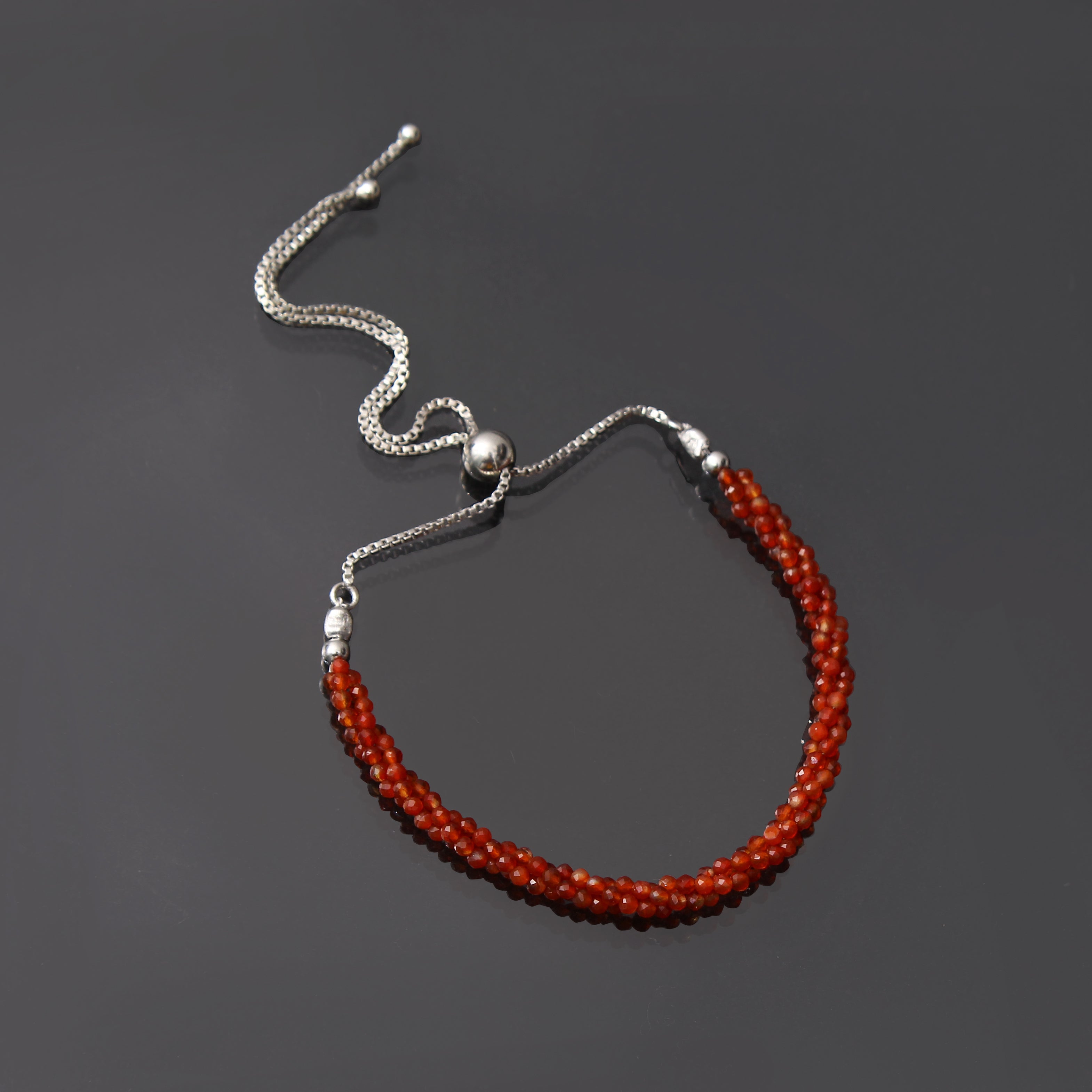 Carnelian and Clear Quartz – Sterling Silver Bracelet – Pineal Crescent