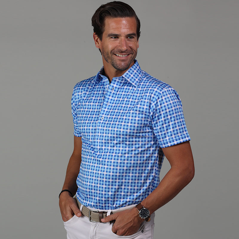 Semi-Spread Collar Polo Laguna Blue Check