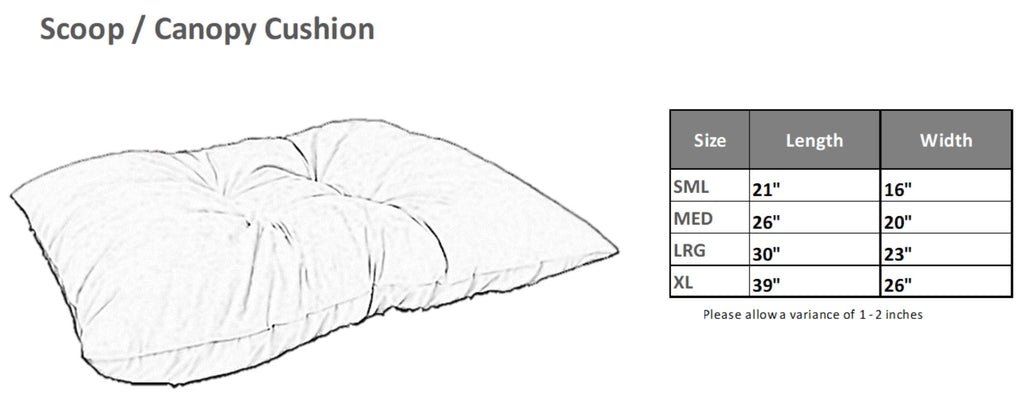 Bowsers The Scoop/Canopy Bed Inner Cushion Size Guide