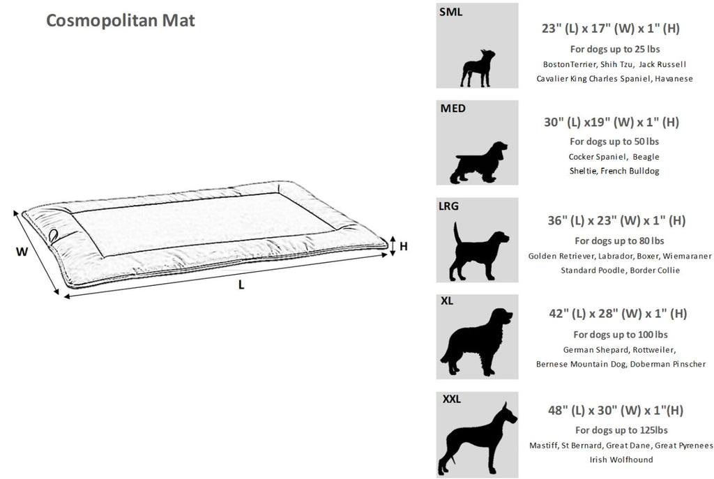 Bowsers Cosmopolitan Mat Dog Bed Size Guide