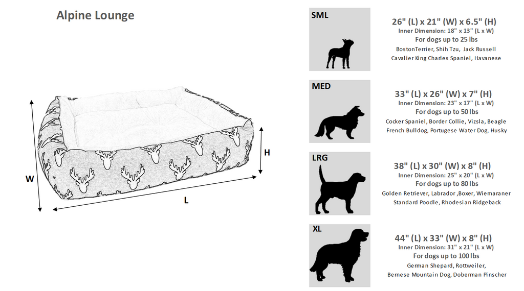 Bowsers The Alpine Lounger Dog Bed Size Guide
