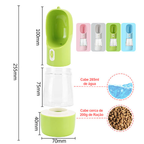 garrafa de agua e racao portatil para caes e gatos