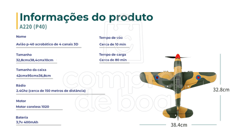 Avião Controle Remoto Xk A220 P-40 4 Canais Acrobático Rc