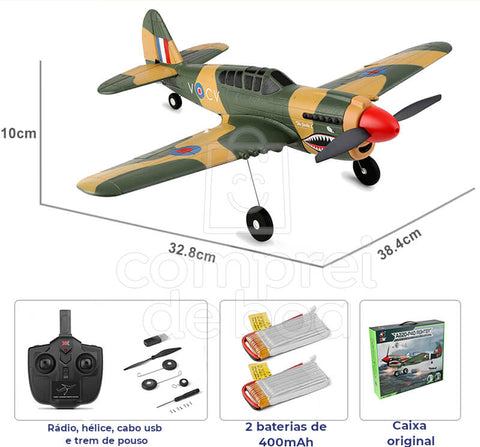 Avião profissional P-40 acrobático de controle remoto 2.4 Ghz de 4 can–  Comprei de Boa