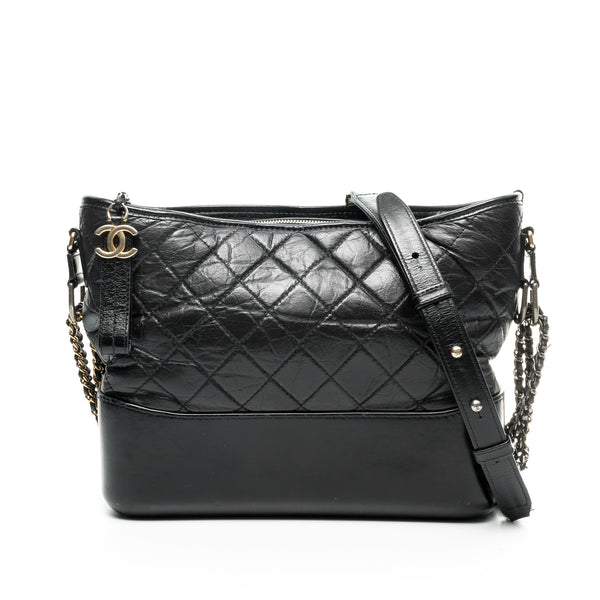 Chanel Calfskin Chevron Small Gabrielle Hobo Black Mixed Hardware