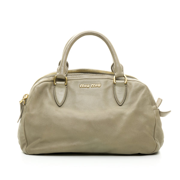 Miu Miu Beige Distressed Vitello Lux Small Bow Bag with Strap