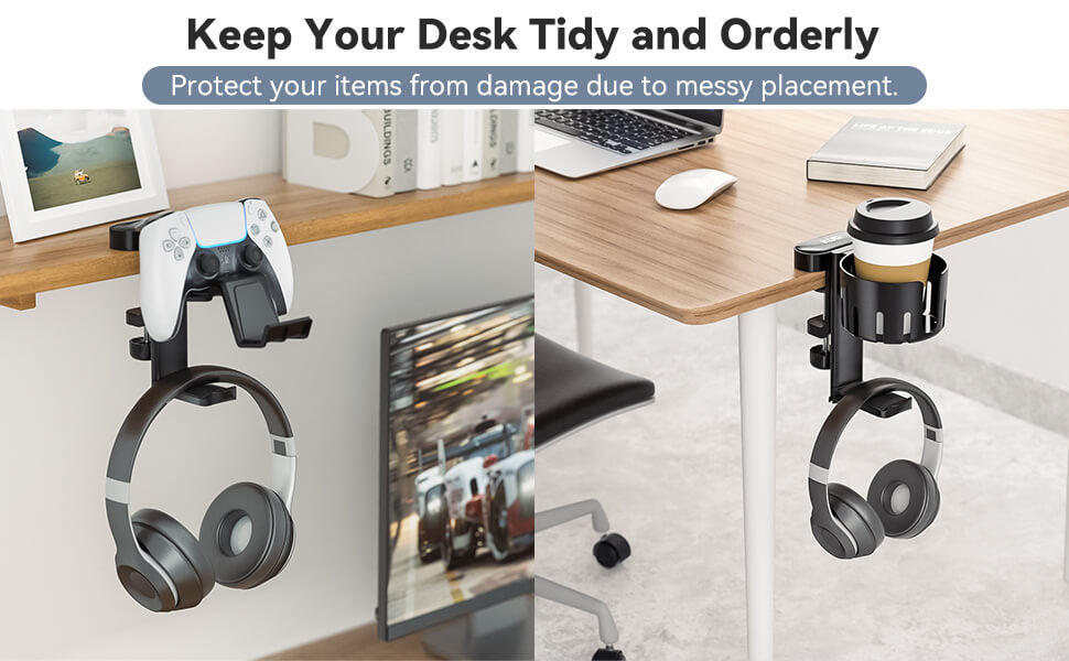 KDD RGB Headset Stand with 9 Light Modes - Controller Holder for Desk -  Rotatable Headphone Stand & Detachable Controller Hook for PC Earphone