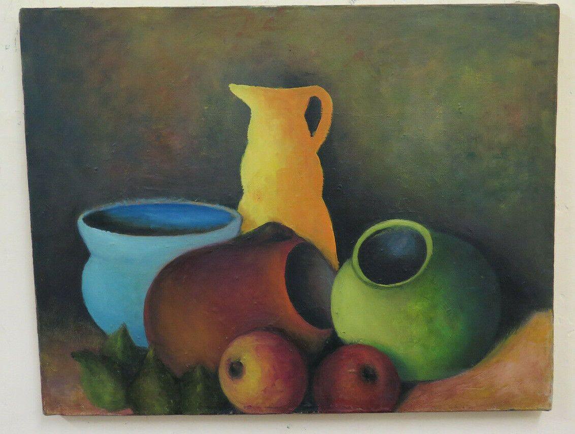 Vintage oil picture on canvas signed died internal nature fruit objects  bm45 – Belbello Antiques