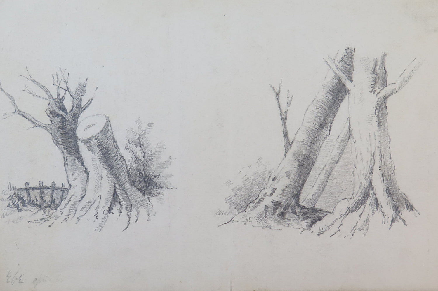 Antiguo lápiz de dibujo en árboles cortados de papel firmados BM53.5B –  Belbello Antiques