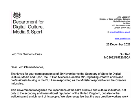 DCMS REPLIES TO LORD CLEMENT-JONES