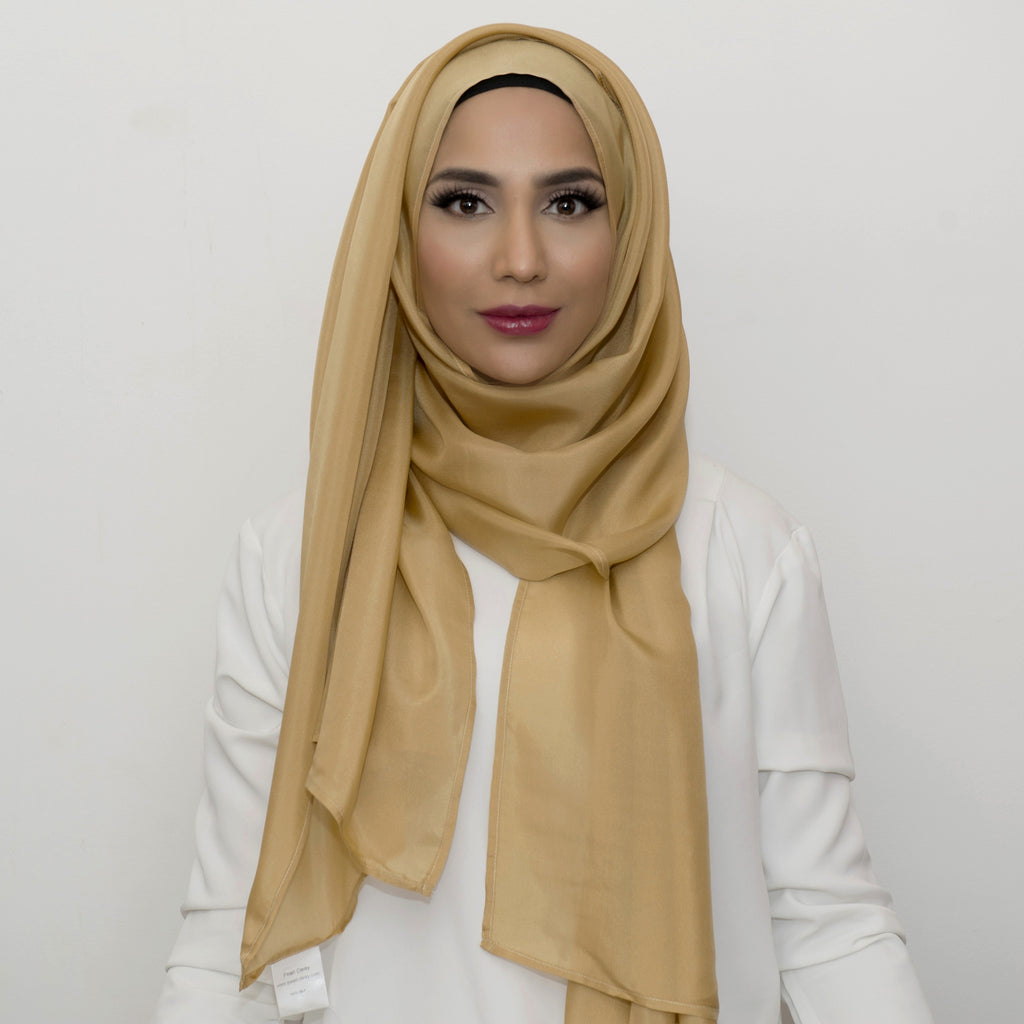 gold silk hijab