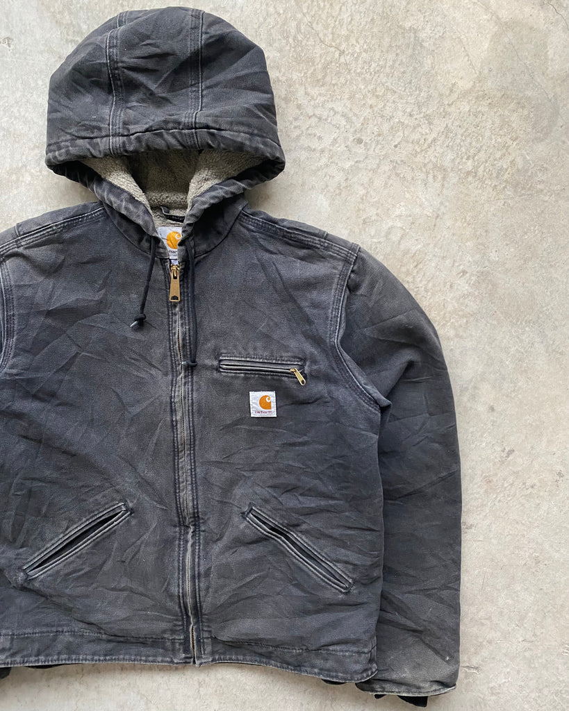 1990s Faded Black Carhartt Hooded Detroit Jacket (S/M) – exaghules