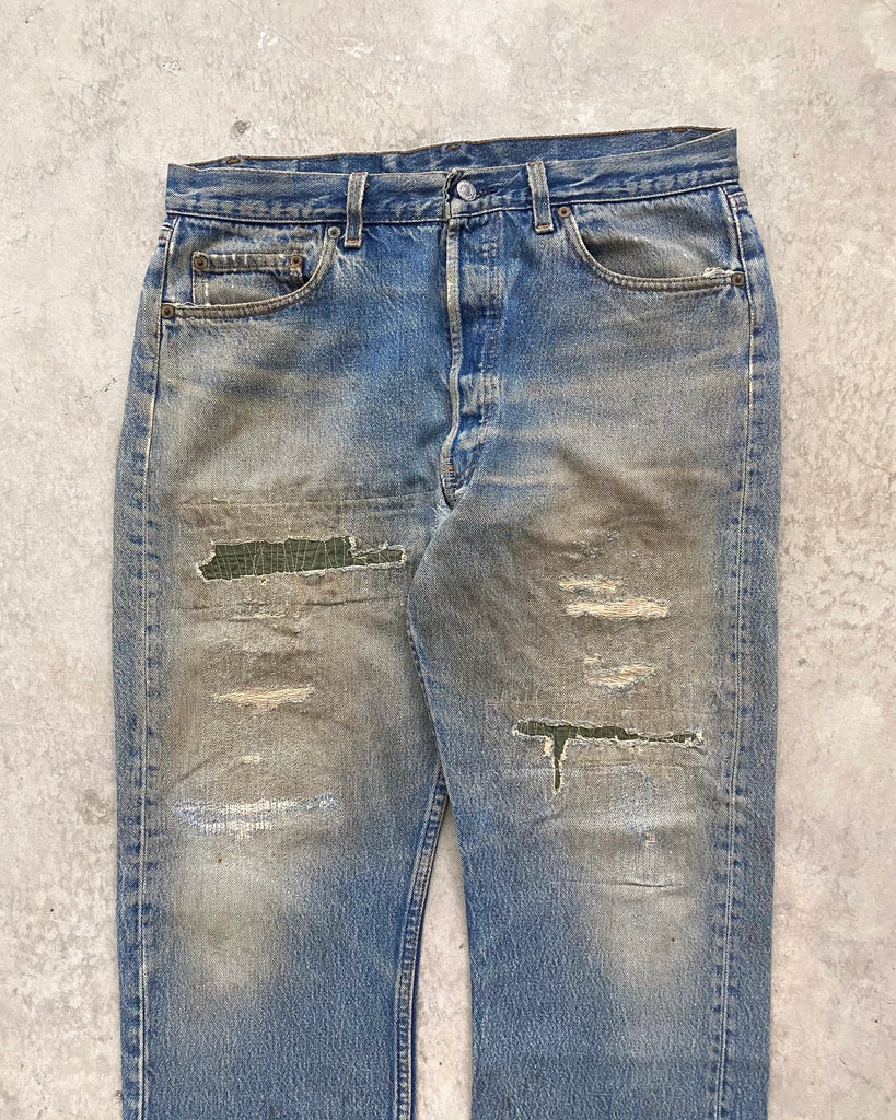 1980s Mud Washed Levi's 501 Repaired Jeans (35x30) – exaghules