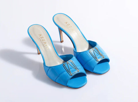 Azzaia blue croc heels mules