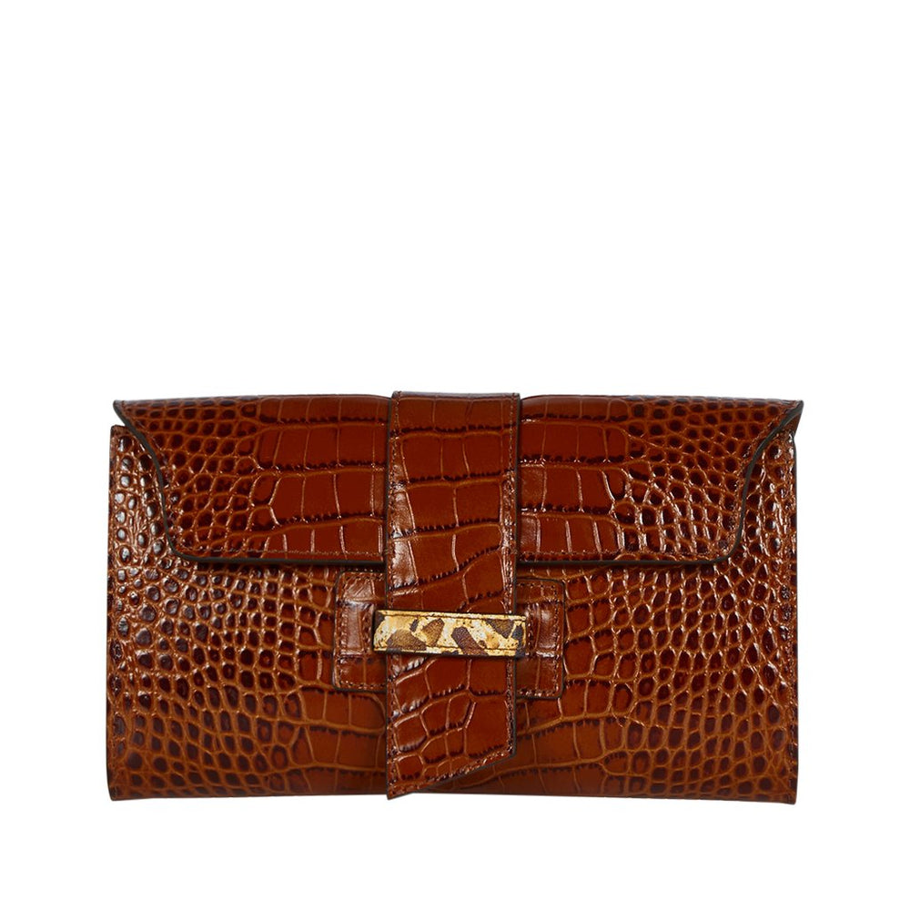 Vince Camuto Baklo Croc Embossed Leather Clutch in Brown