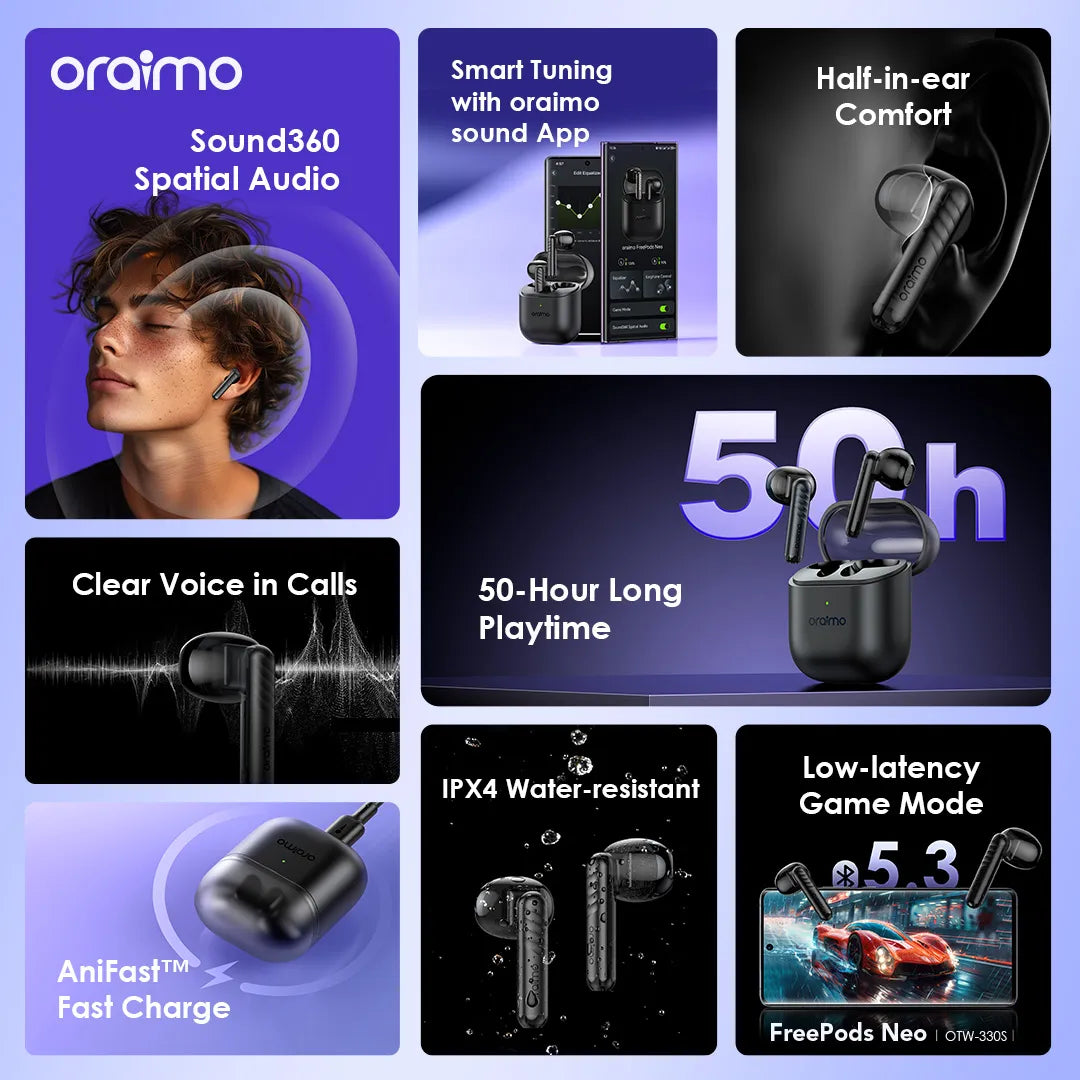 Oraimo FreePods Neo ENC Wireless Earbuds OTW-330S specs