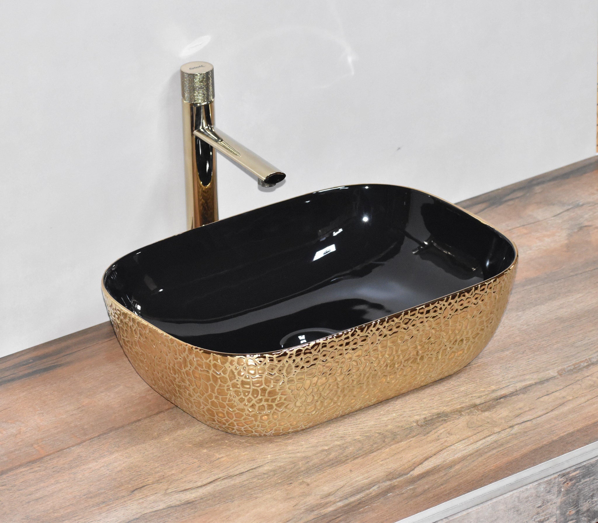 Cloakroom Sinks Above Counter Ceramic Basin Sink Bowl Vessel Wash Basin Sink 18 X 13 X 55 Inch Black Golden Color Homestorecartcouk