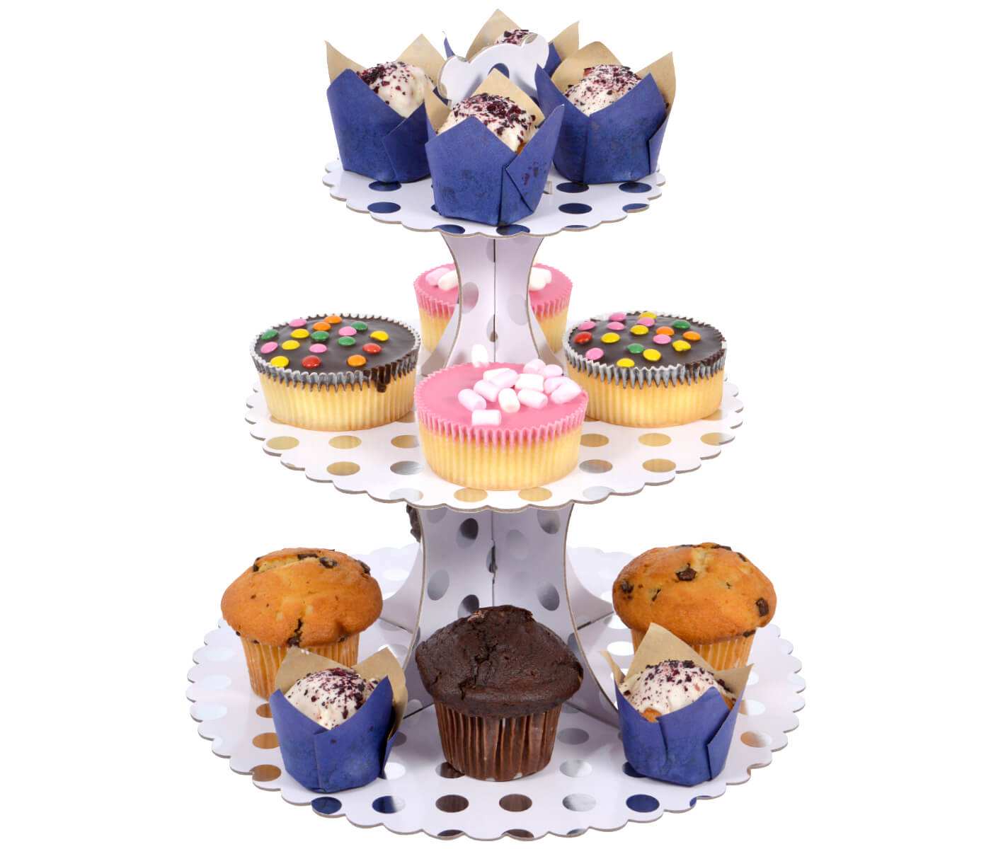 Présentoir à Cupcakes en Carton Support Muffin à 3 Étages pour Dragées Bonbonnière Décoration pour Fêtes Baptême Baby Shower Anniversaire