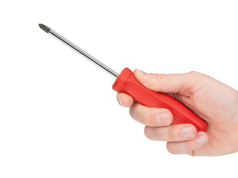 hand holding screwdriver with white background