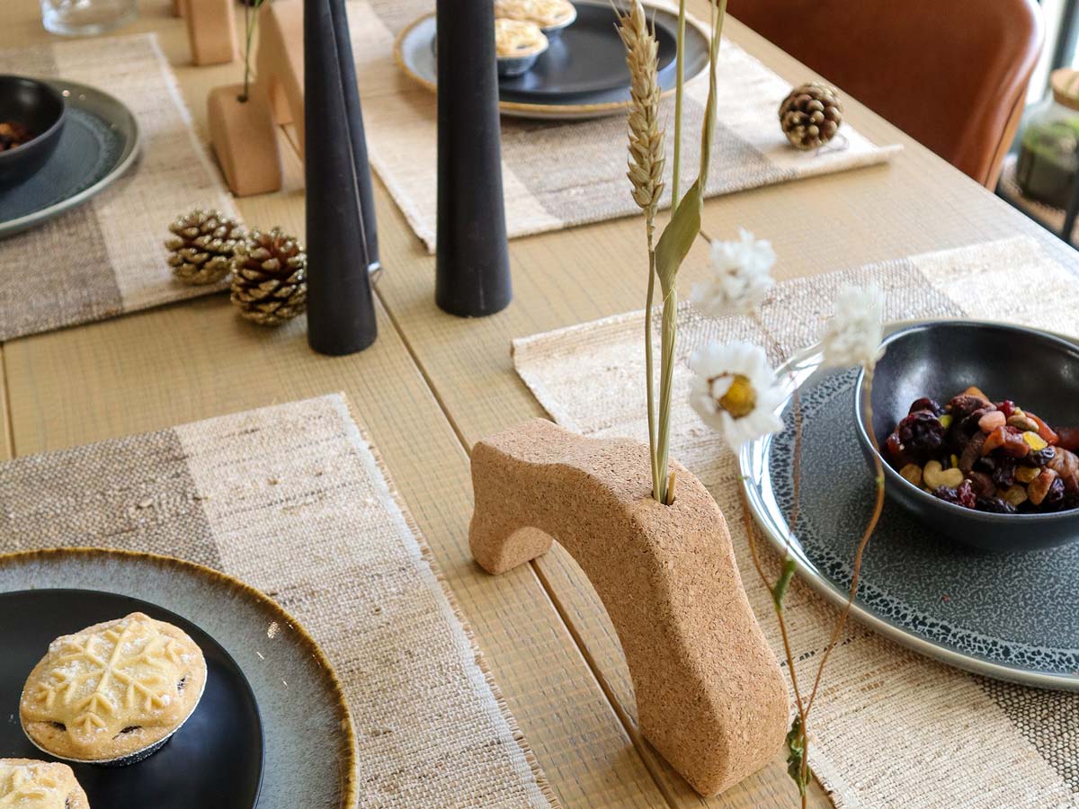 cork vases decorating Christmas table 