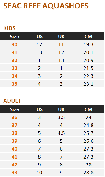 SEAC SIZE CHARTS – Stride & Stroke