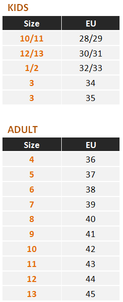 TUSA SIZE CHARTS – Stride & Stroke