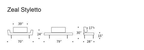 Zeal Styletto Daybed 216 measurements