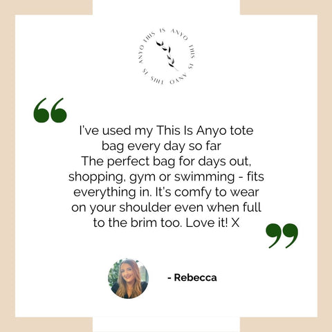 customer testimonial recycled tote bag