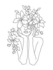 Line Drawing Girl With Flowers Pinterest