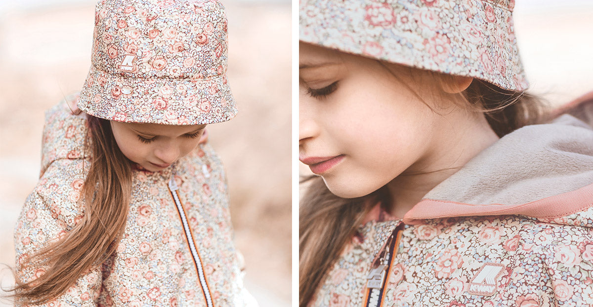 Chapeau Kway X Tartine et Chocolat au motif liberty et couleurs grivées 