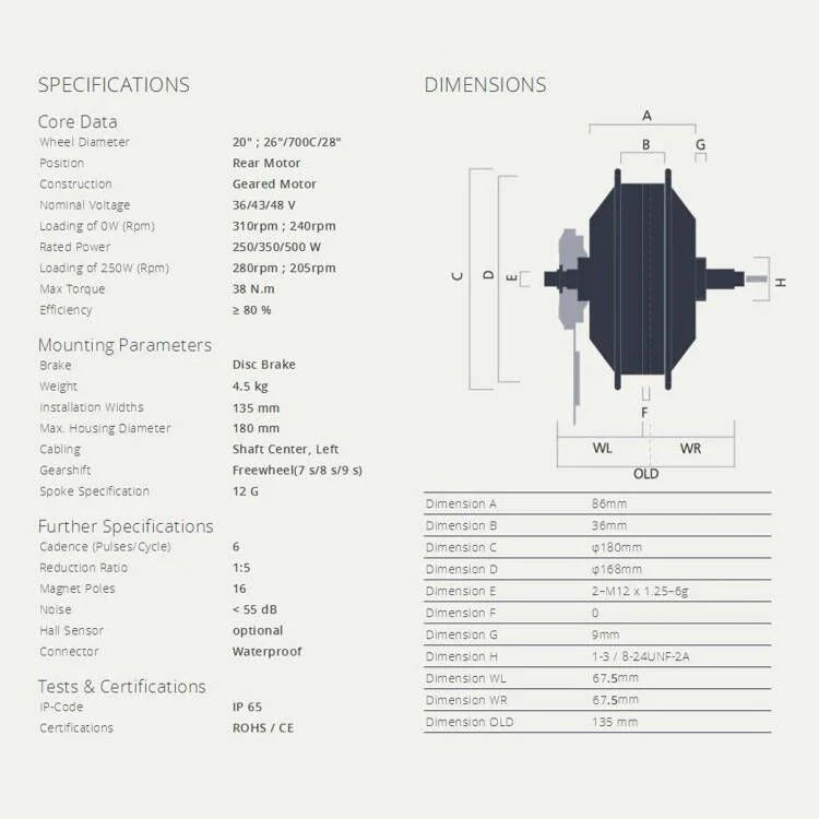 BAFANG 36V500W BPM Rear Gear Screw Freewheel Hub Motor-ebikehaul