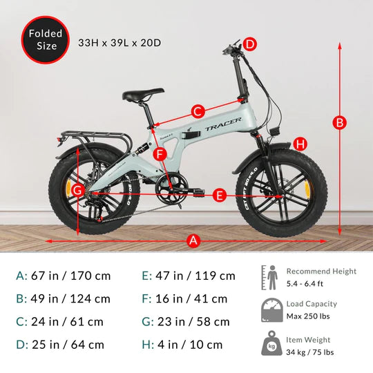 TRACER| KAMA 2.0 20” Folding Fat Tire Electric Bike-ebikehaul