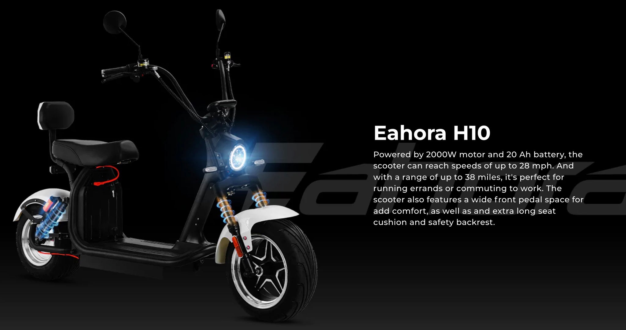 Eahora H10 2000W 28MPH|38+M Electric Fat Tire Scooter